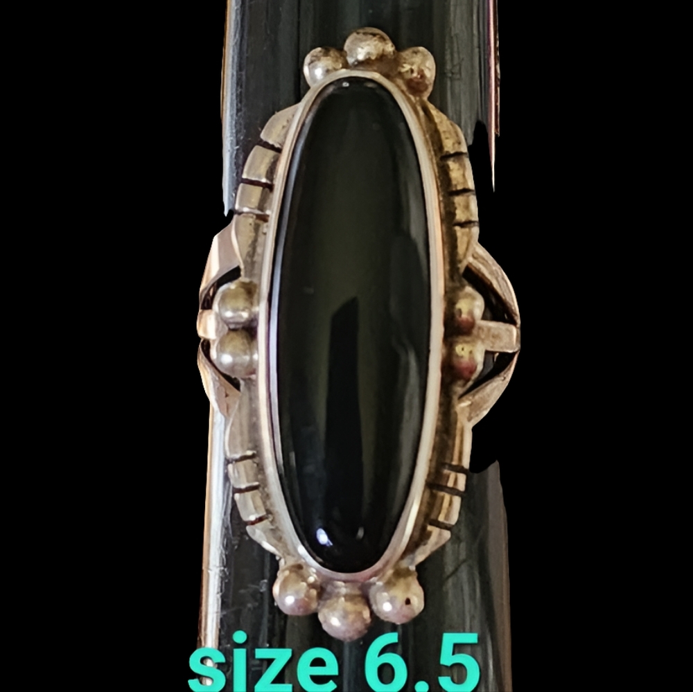Vintage Navajo Native American sterling silver onyx ring size 6.5 signed…